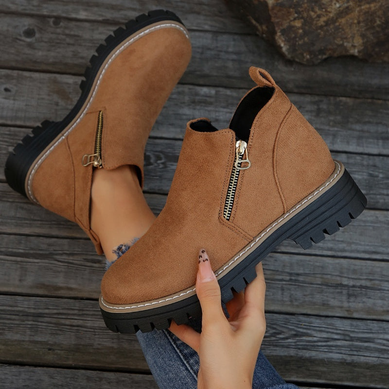 🔥 Damskie botki z okrągłym noskiem i zamkiem błyskawicznym z boku👢