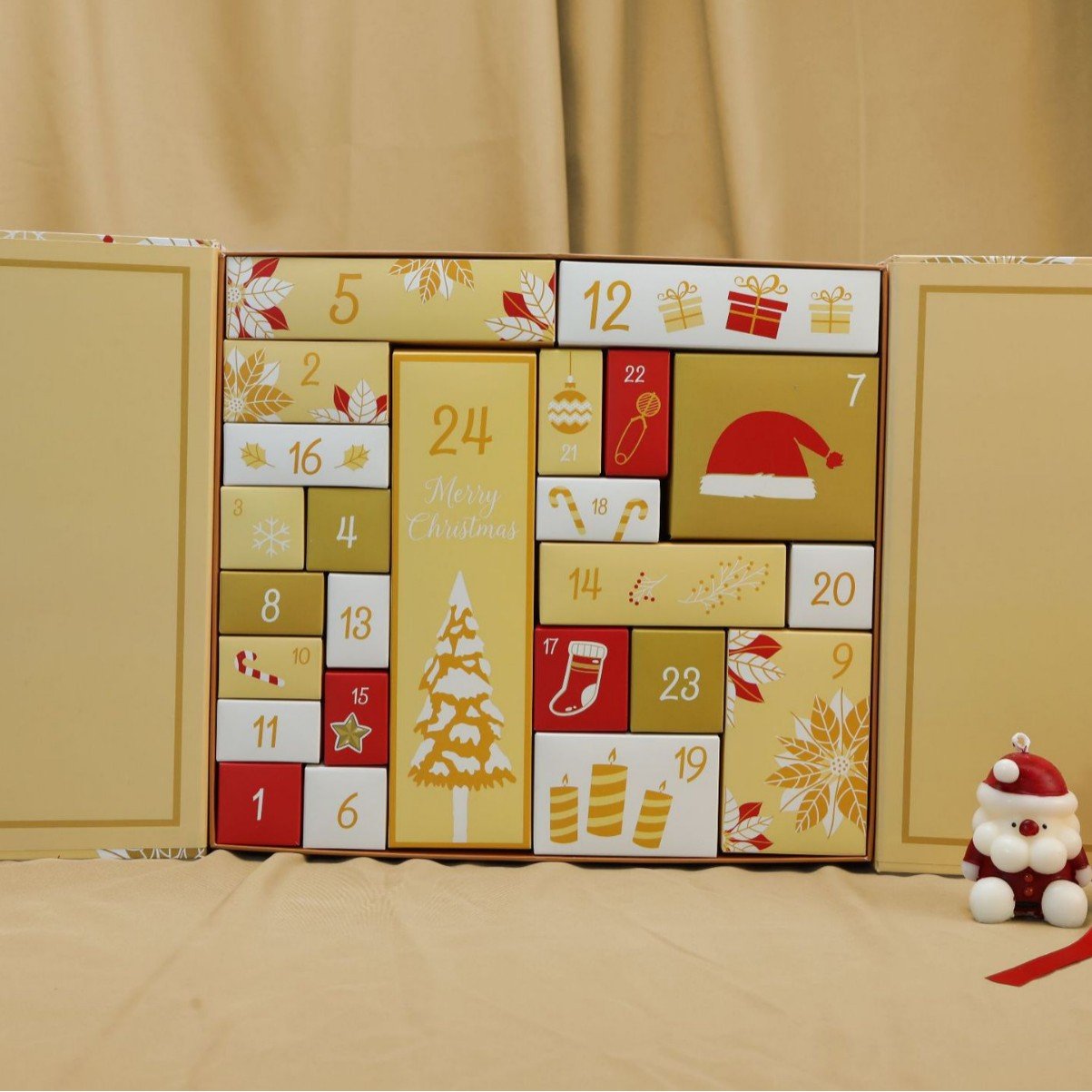 Różowy marmurowy kalendarz adwentowy 2025, 24-dniowe pudełko z odliczaniem do świąt Bożego Narodzenia