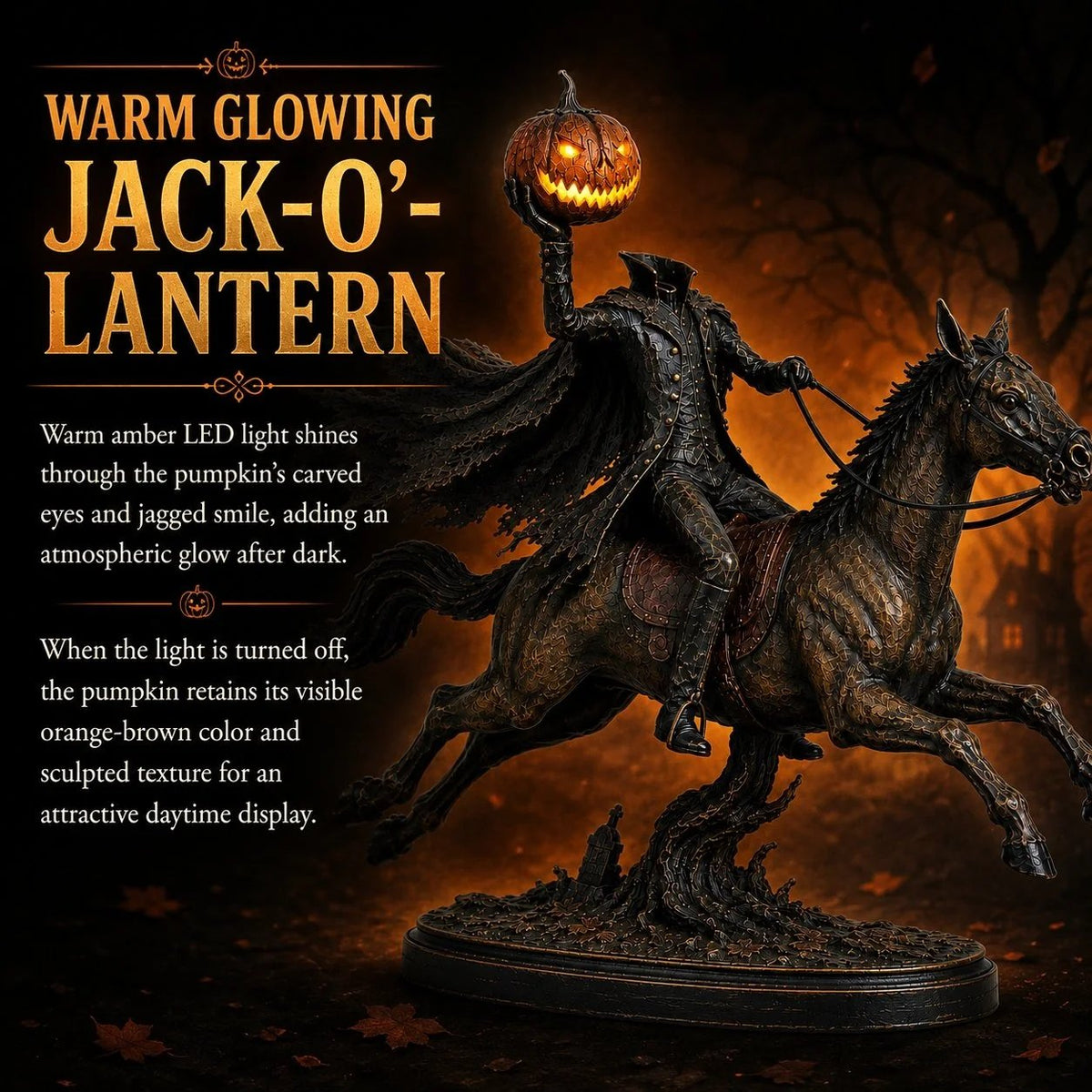 Figurka LED Jeźdźca Bez Głowy Midnight Chase – dekoracja na Halloween