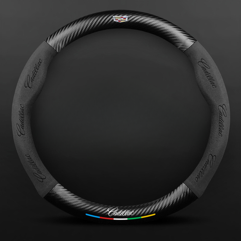 TrackVibe | Czarny pokrowiec na kierownicę z zamszu węglowego – antypoślizgowy i odporny na zużycie