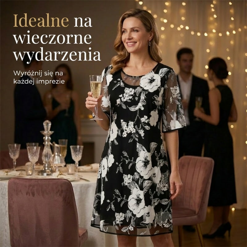 Elegancka damska sukienka z szyfonu w kwiatowy wzór