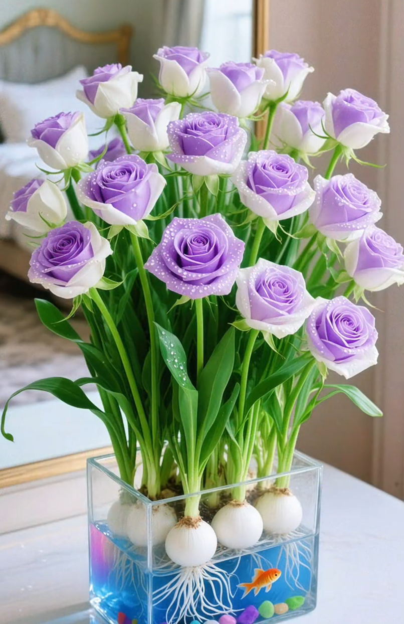 🌈Hydroponiczne, rzadkie, dwukolorowe cebulki róż: kolorowy cud natury 🌹