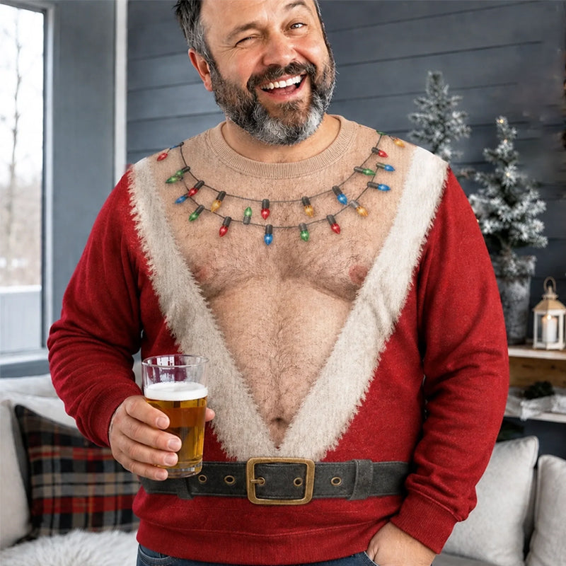 🎅 Zabawna koszulka z długim rękawem z motywem Świętego Mikołaja | Nowatorski top na imprezę świąteczną