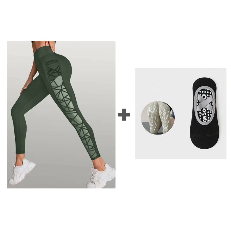 Damskie legginsy do jogi z wysokim stanem i kieszeniami, z siateczki