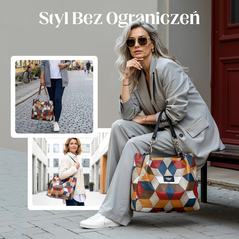 🥳 👜Modna torba typu tote z geometrycznym wzorem i dużą pojemnością