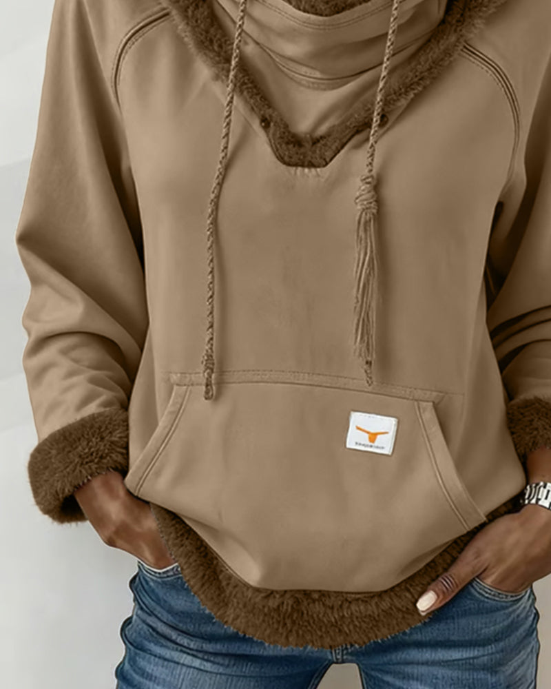 Bluza z długim rękawem i kieszeniami w stylu patchworku