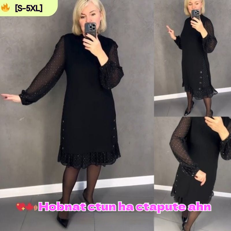 🔥👗[S~5XL]Nowa modna, luźna sukienka z falbaną, w jednolitym kolorze, z długim rękawem