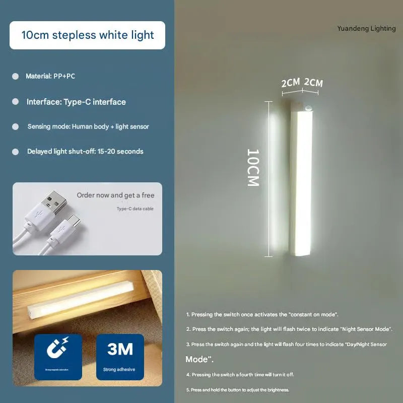 Bezdotykowe, inteligentne, magnetyczne, akumulatorowe światła LED