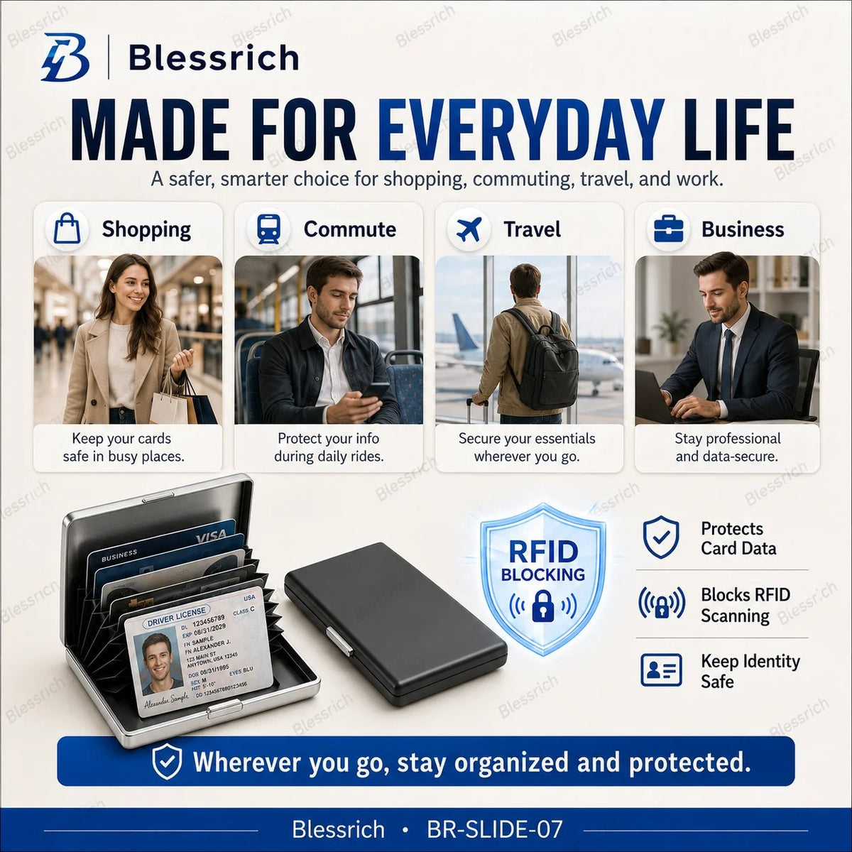 Metalowy uchwyt na kartę z blokadą RFID