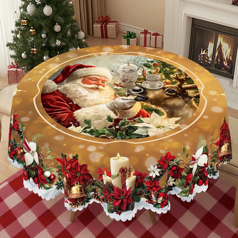 Obrus świąteczny premium - uroczy motyw Świętego Mikołaja i renifera na radosne chwile w gronie rodzinnym