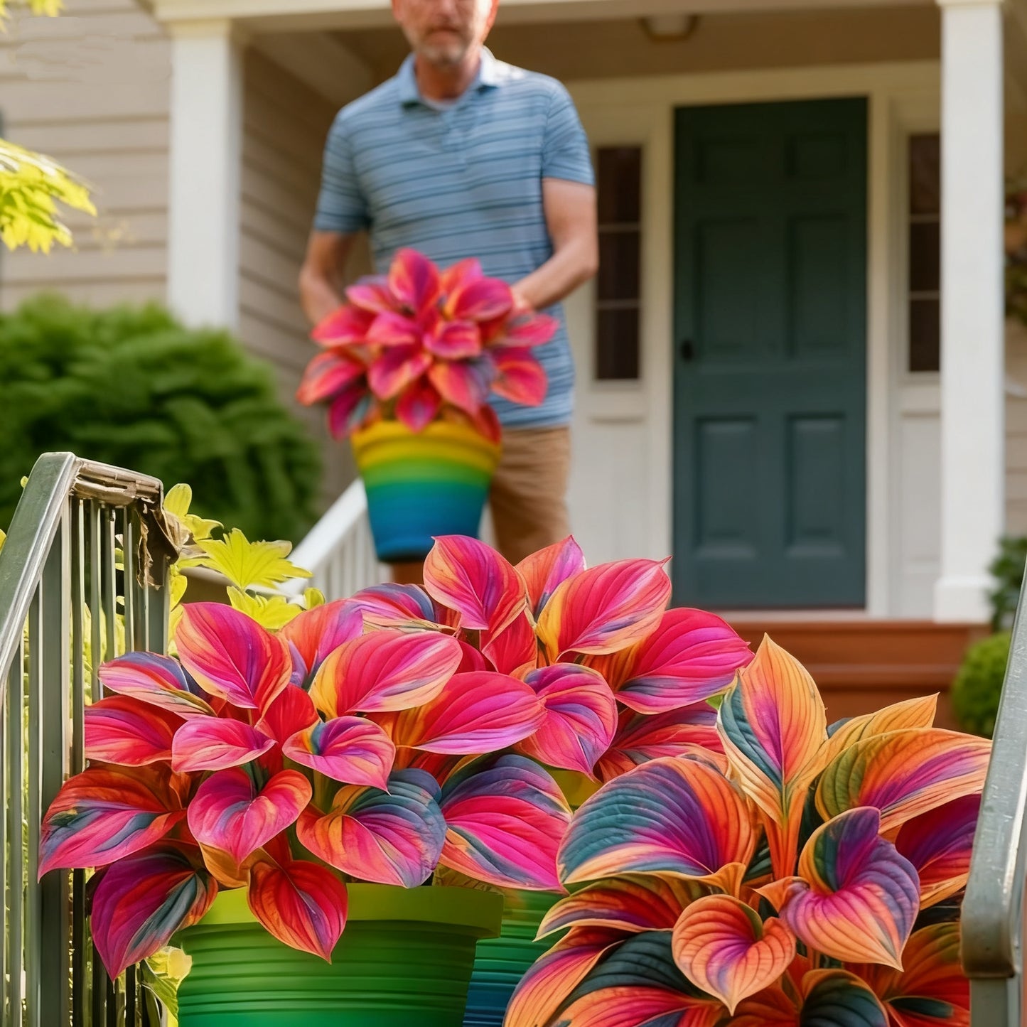 🌈🔥 Limitowana edycja host Rainbow Flame – rzadkie wielokolorowe liście, dostępne wyłącznie w naszym sklepie 🌸