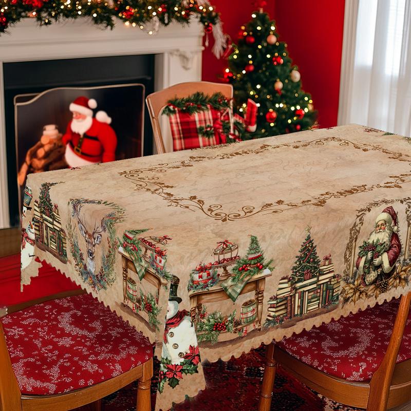 Obrus świąteczny premium - uroczy motyw Świętego Mikołaja i renifera na radosne chwile w gronie rodzinnym