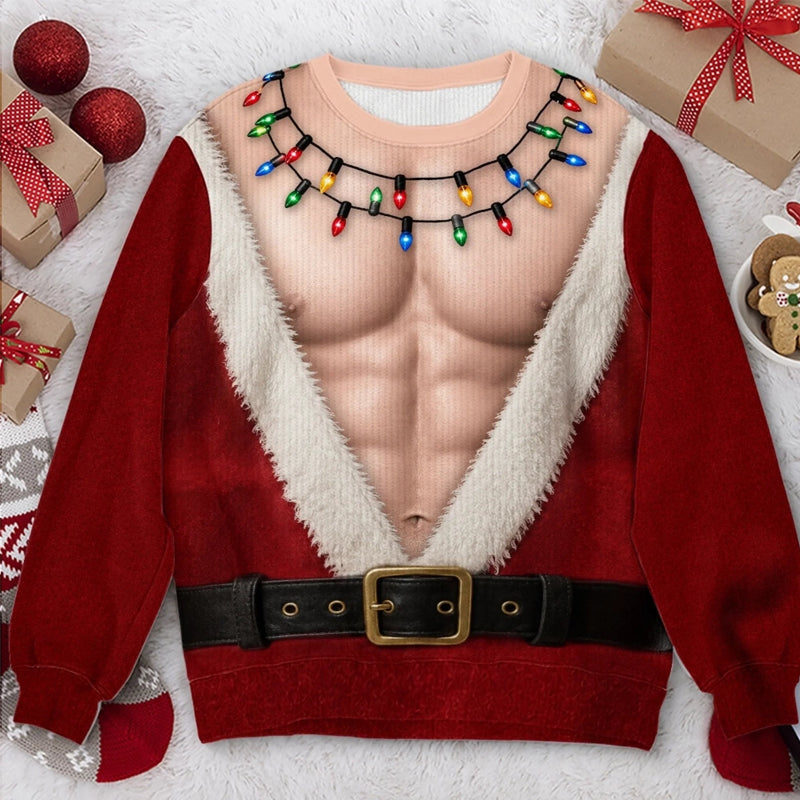 🎅 Zabawna koszulka z długim rękawem z motywem Świętego Mikołaja | Nowatorski top na imprezę świąteczną
