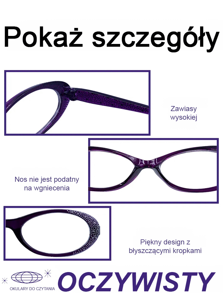 【Dla Pań】Modne okulary do czytania z ochroną przed światłem niebieskim i ozdobami z cyrkonii.