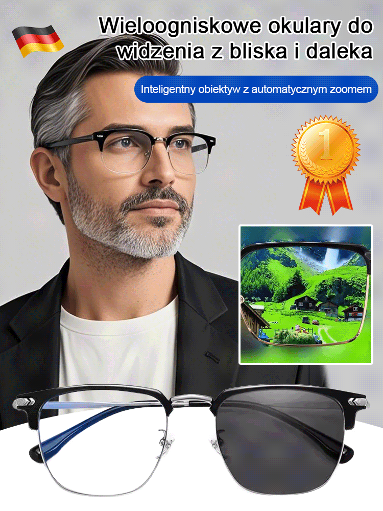 Automatyczne okulary do czytania z funkcją powiększania i filtrem światła niebieskiego