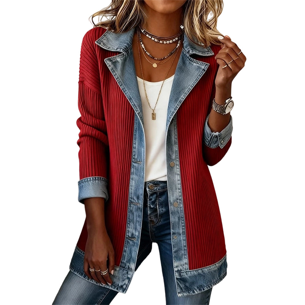 ⌛Oferta ograniczona czasowo – Elegancki damski płaszcz z prążkowanego jeansu