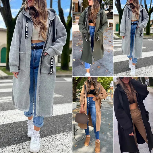 ⌛Oferta ograniczona czasowo🧥Nowość w tym sezonie - Długa bluza z kapturem zapinana na zamek i kieszeniami - Uniwersalna, ciepła i wygodna