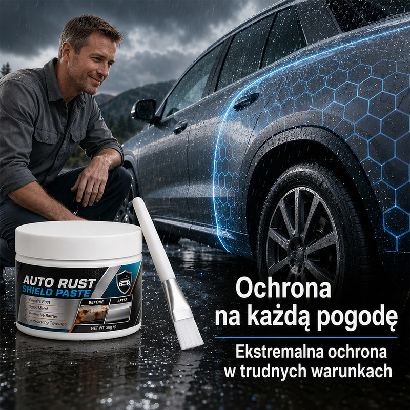 Gęsta biała pasta wnika w pory metalu – tworzy nieprzepuszczalną barierę, zapobiegając powstawaniu rdzy nawet w wilgotnych warunkach – Pasta antykorozyjna do samochodu – Na pobranie! 🚗