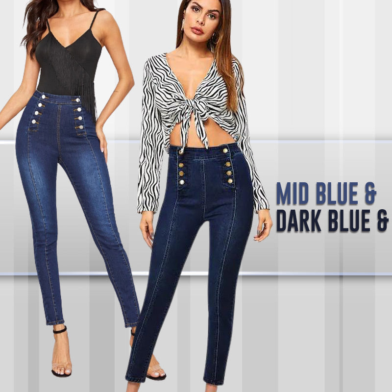 📦Płatność przy odbiorze👖Dżinsy skinny z wysokim stanem i podwójnymi rzędami