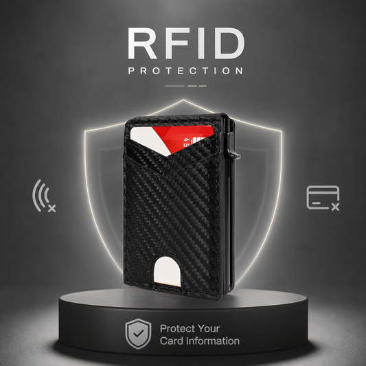 Smukły portfel RFID dla mężczyzn – wysuwany uchwyt na karty z klipsem na pieniądze i dwoma okienkami na dokumenty