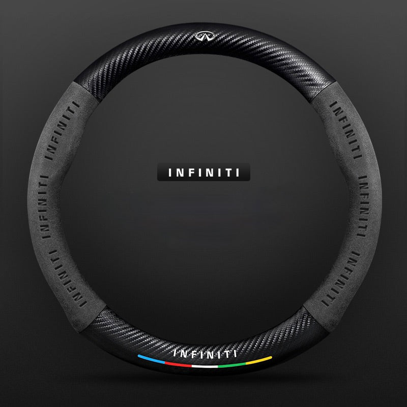 TrackVibe | Czarny pokrowiec na kierownicę z zamszu węglowego – antypoślizgowy i odporny na zużycie