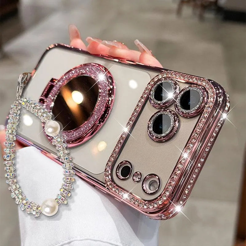 ✨💎Błyszczące diamentowe etui na telefon dla kobiet z lusterkiem i podstawką do iPhone'a 12/13/14/15/16/17 Pro Max, 17Air, 14/15/16 Plus💖