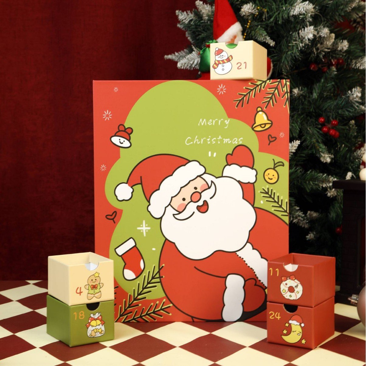 Różowy marmurowy kalendarz adwentowy 2025, 24-dniowe pudełko z odliczaniem do świąt Bożego Narodzenia