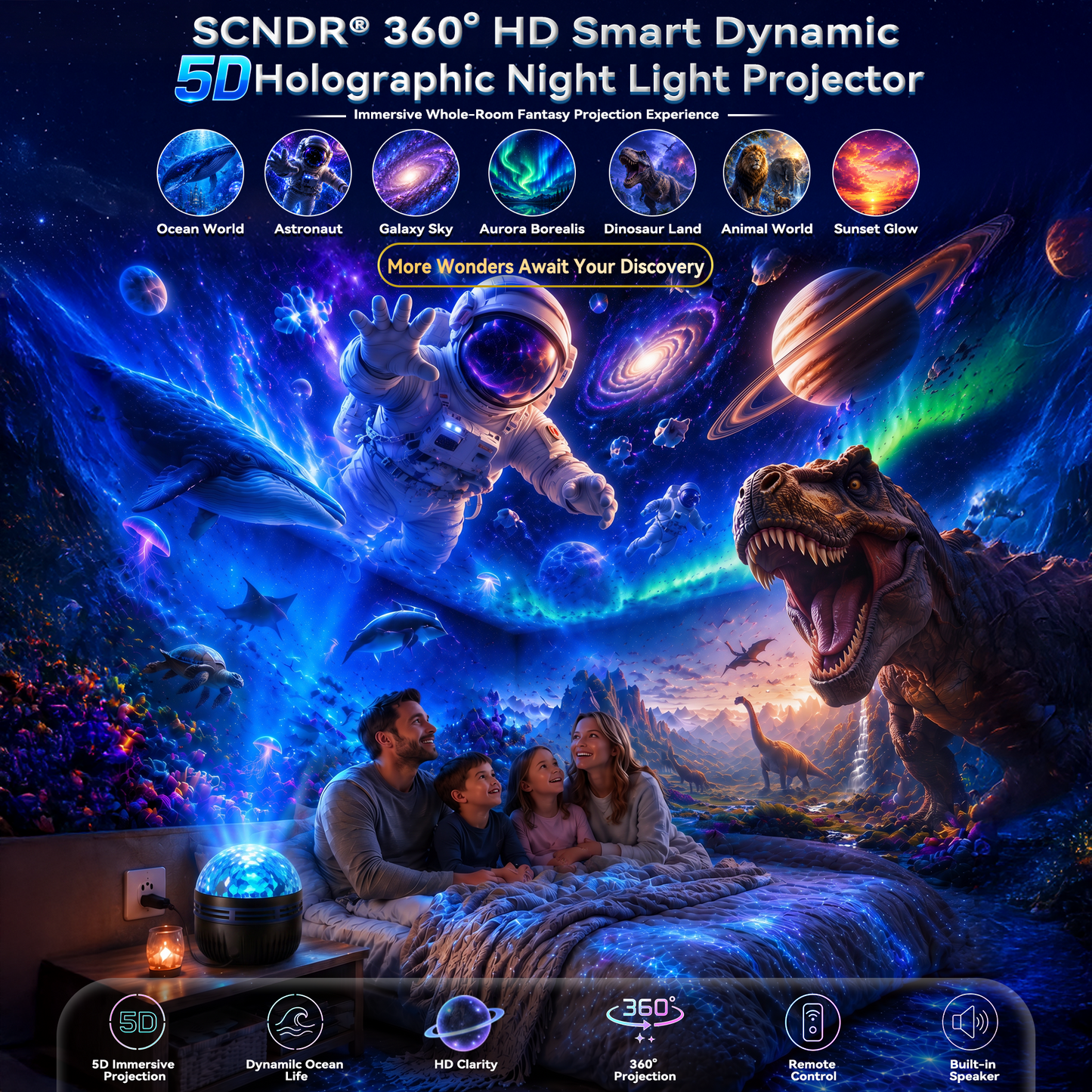 🦖🎁360° Inteligentny holograficzny projektor rozgwieżdżonego nieba (HD Smart Dynamic 5D)