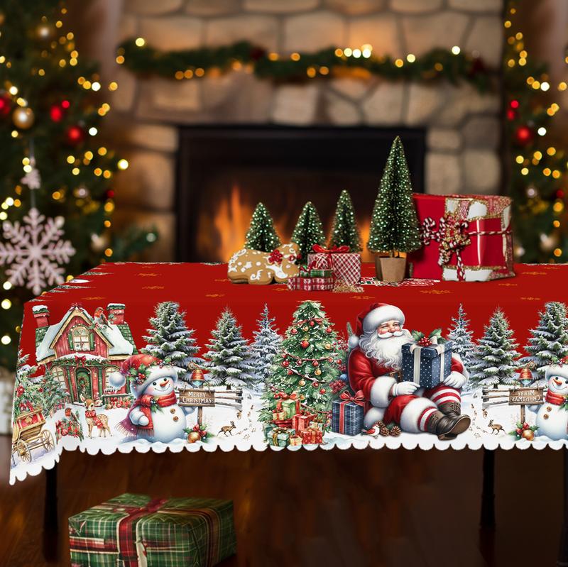 Obrus świąteczny premium - uroczy motyw Świętego Mikołaja i renifera na radosne chwile w gronie rodzinnym