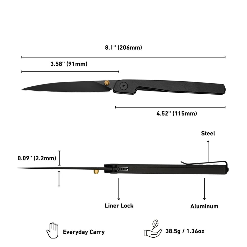🔥Ostatni dzień wyprzedaży - 50% zniżki🎉Nóż Lanky Liner Lock Front Flipper z czarną aluminiową rękojeścią