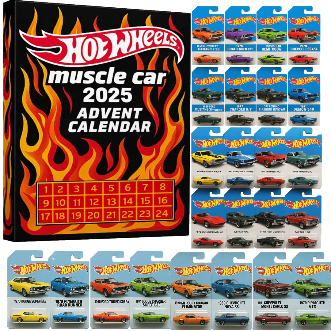 🔥Gorąca wyprzedaż - 50% TANIEJ🔥 - 🚗Kalendarz adwentowy Hot Wheels Muscle Toy Car - 24 DNI 2025🎄