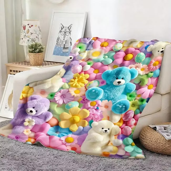 🧸Koc typu „teddy” w pastelowy kwiatowy wzór