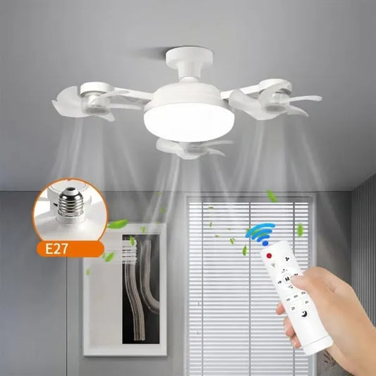 Nowoczesna lampa z wentylatorem sufitowym na gwint E27 (model 2026) – cichy wentylator LED 2 w 1 ze sterowaniem pilotem