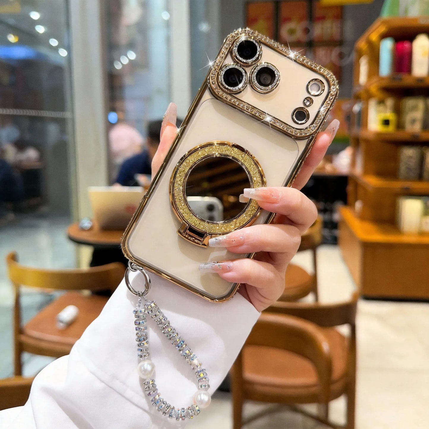 ✨💎Błyszczące diamentowe etui na telefon dla kobiet z lusterkiem i podstawką do iPhone'a 12/13/14/15/16/17 Pro Max, 17Air, 14/15/16 Plus💖