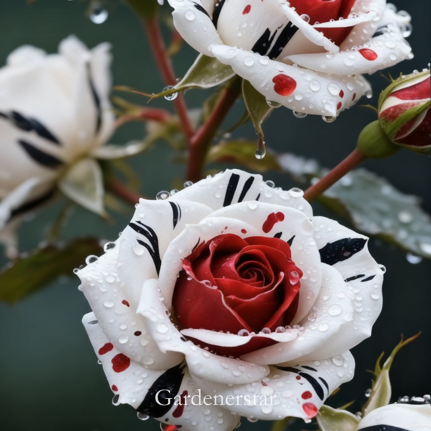 Rzadka róża czerwono-biało-czarna - Fire & Snow Rose