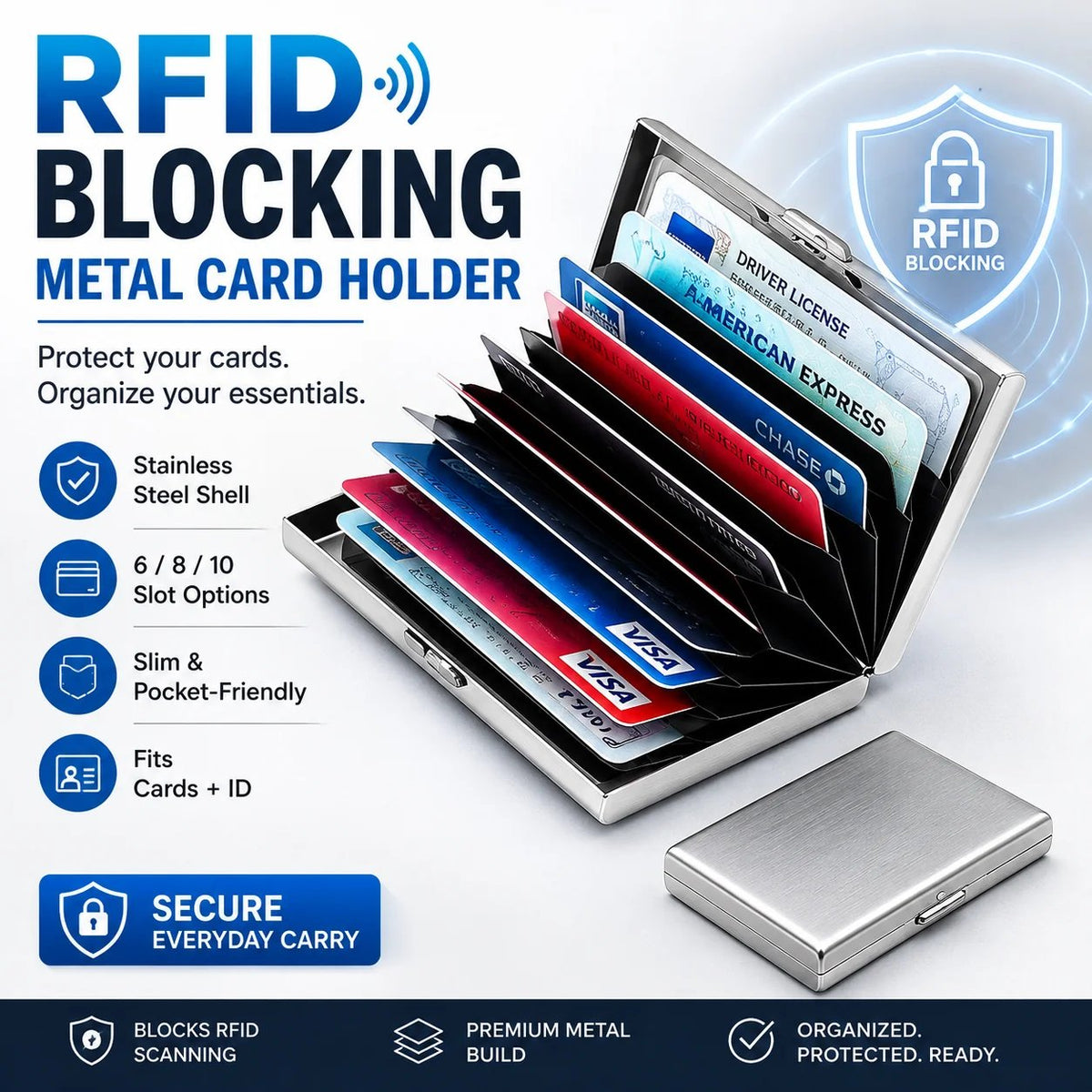 Metalowy uchwyt na kartę z blokadą RFID