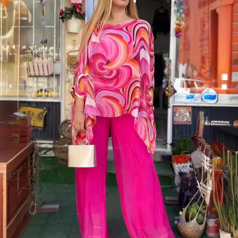 【🎊Stylowy i elegancki】💞Kolorowy damski letni dwuczęściowy komplet z szyfonu
