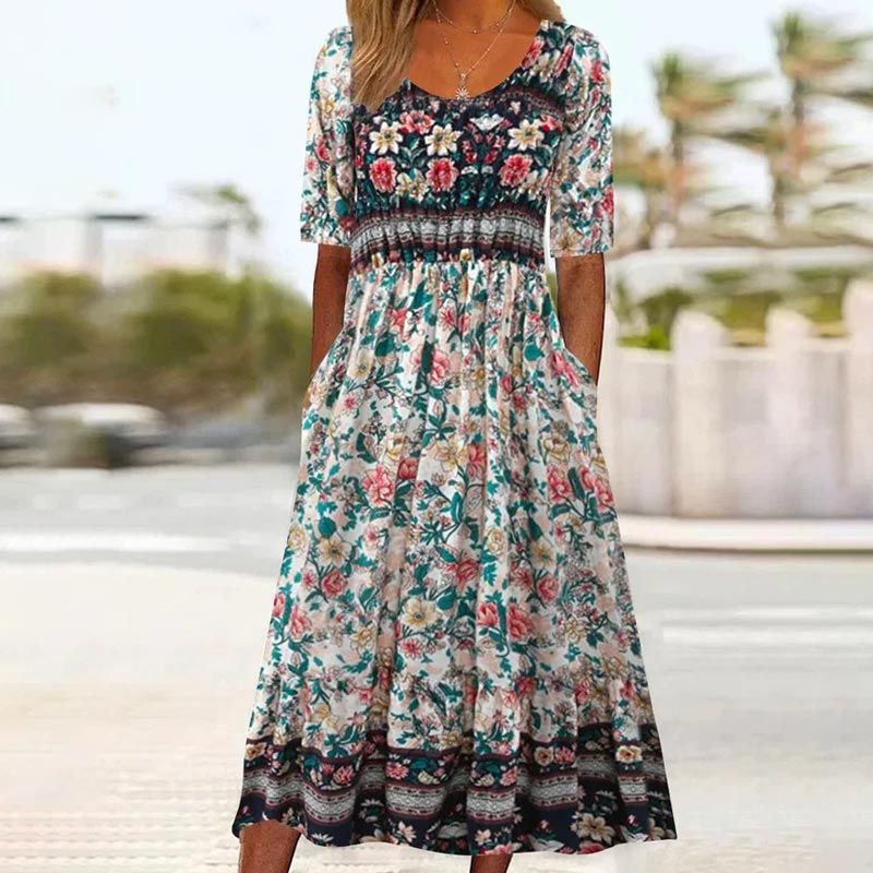 🌸 Elegancka sukienka damska z nadrukiem boho