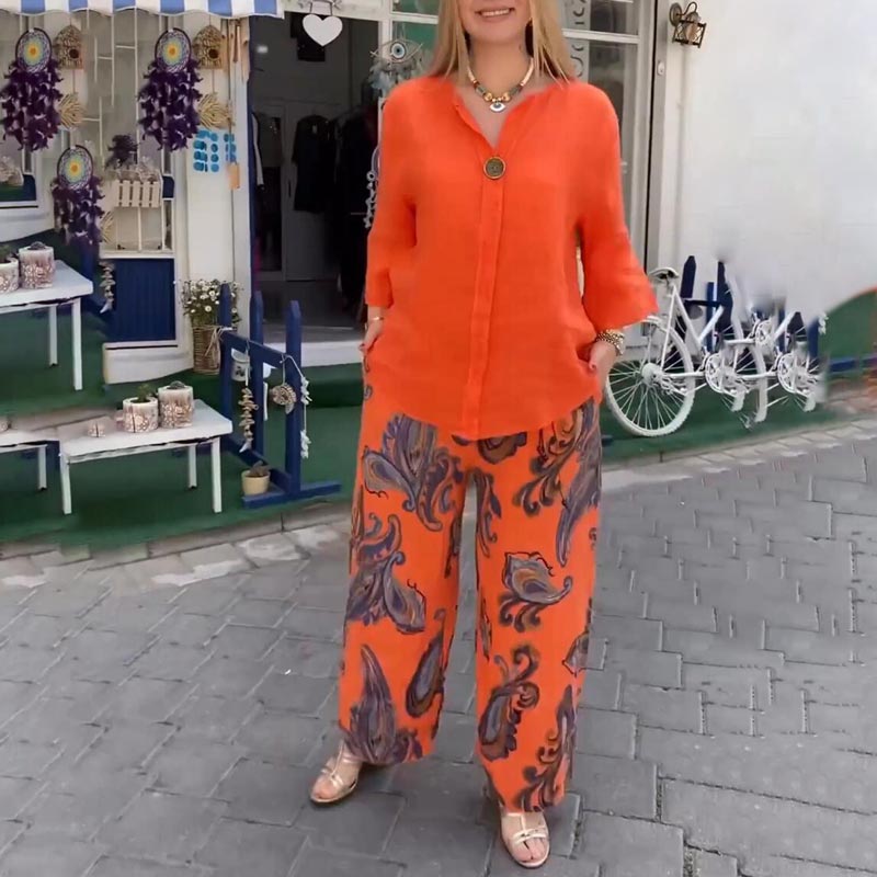 💖 Damski top z długim rękawem i spodnie z szerokimi nogawkami ✨