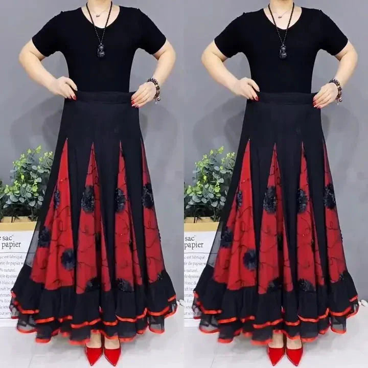 🌷🌹Nowa haftowana długa spódnica do tańca z wysokim stanem