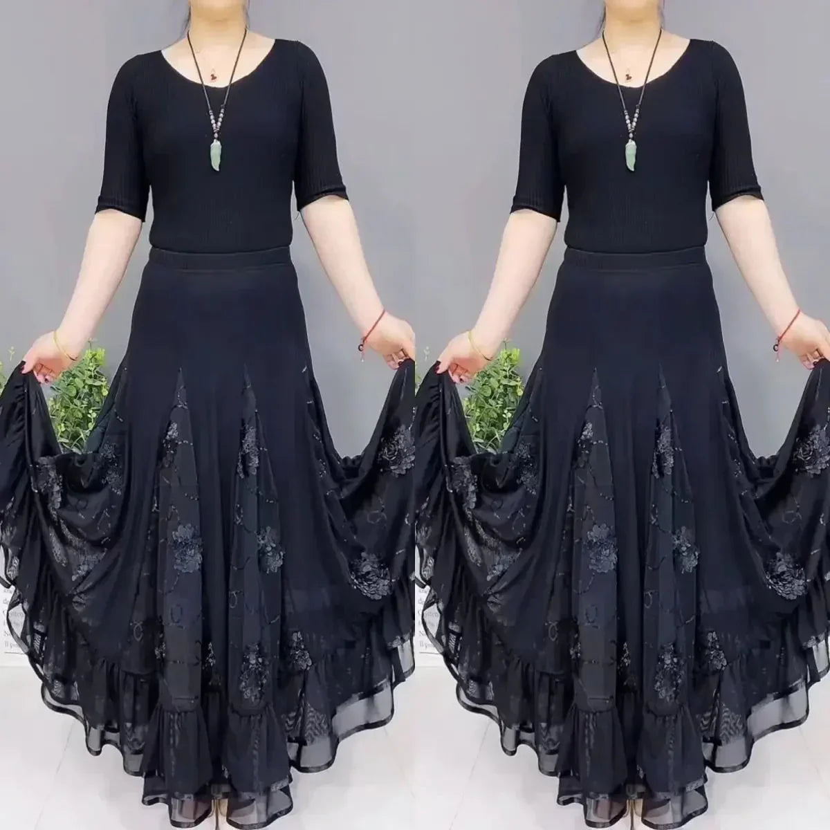 🌷🌹Nowa haftowana długa spódnica do tańca z wysokim stanem