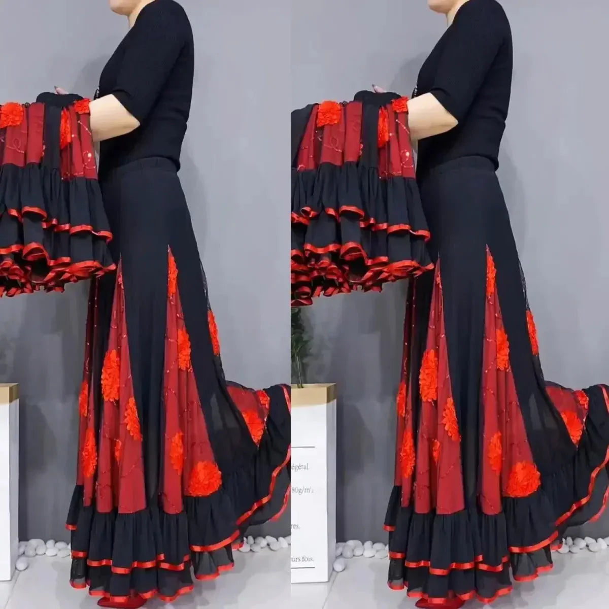 🌷🌹Nowa haftowana długa spódnica do tańca z wysokim stanem