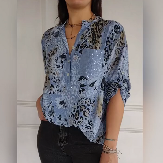 【M-4XL】🌸Damska swobodna koszula z nadrukiem, zapinana na pół guzika