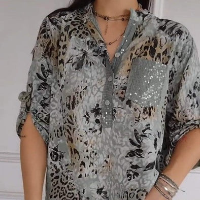 【M-4XL】🌸Damska swobodna koszula z nadrukiem, zapinana na pół guzika