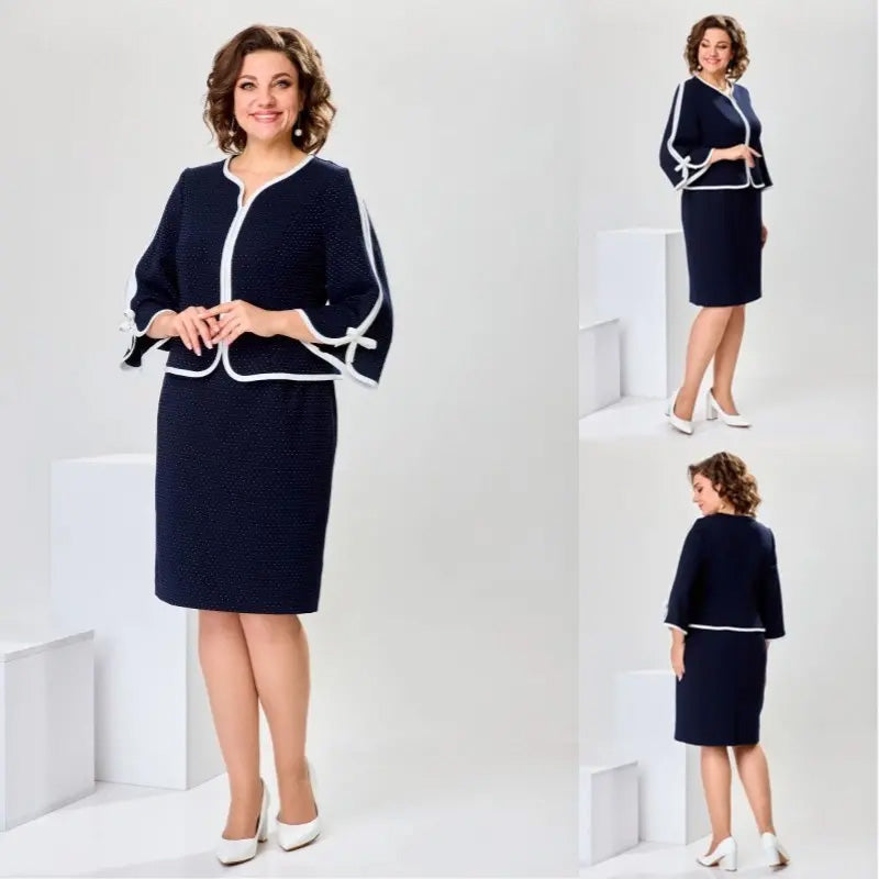 Elegancki top z kokardą i spódnica z rozcięciem na plecach