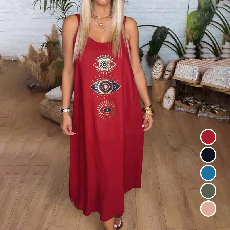 🔥Damska długa sukienka bez rękawów z wzorem w oczy👗