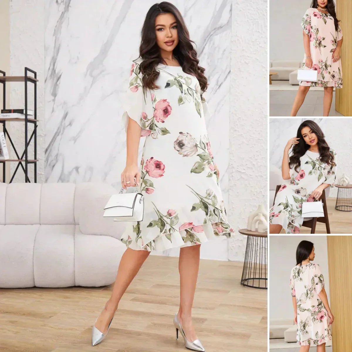 HOT 50% 👗 Sukienka z szyfonu Blush Petal Glow