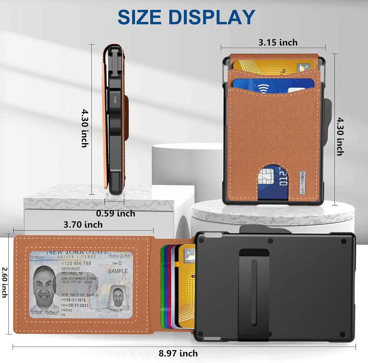 Portfel AirTag dla mężczyzn – aluminiowa obudowa z klapką, klips na pieniądze, smukłe skórzane przegródki, uchwyt na karty kredytowe, blokada RFID, minimalistyczny portfel składany na pół