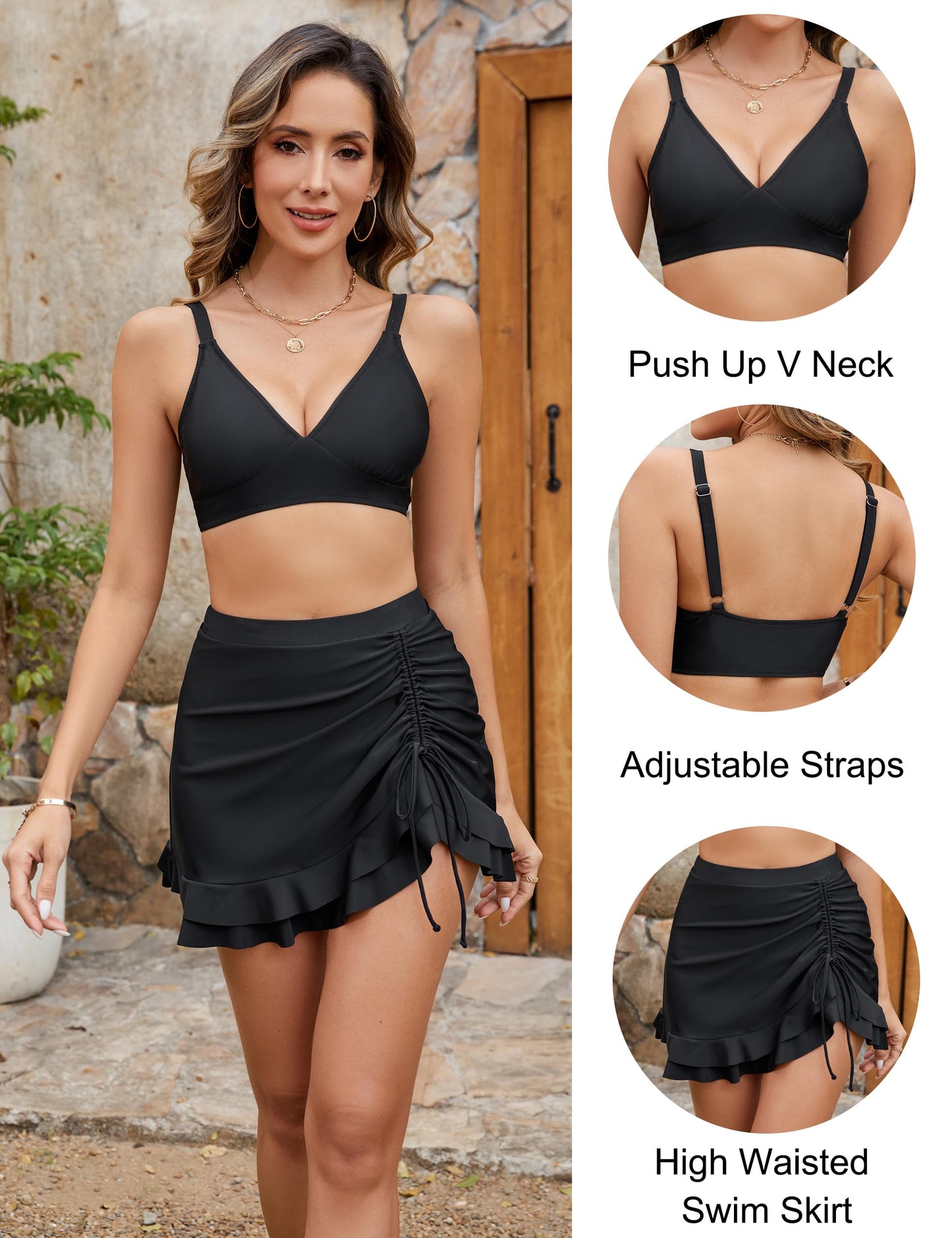 🔥👙Komplety bikini z wysokim stanem dla kobiet, modelujące brzuch i w kratkę💖