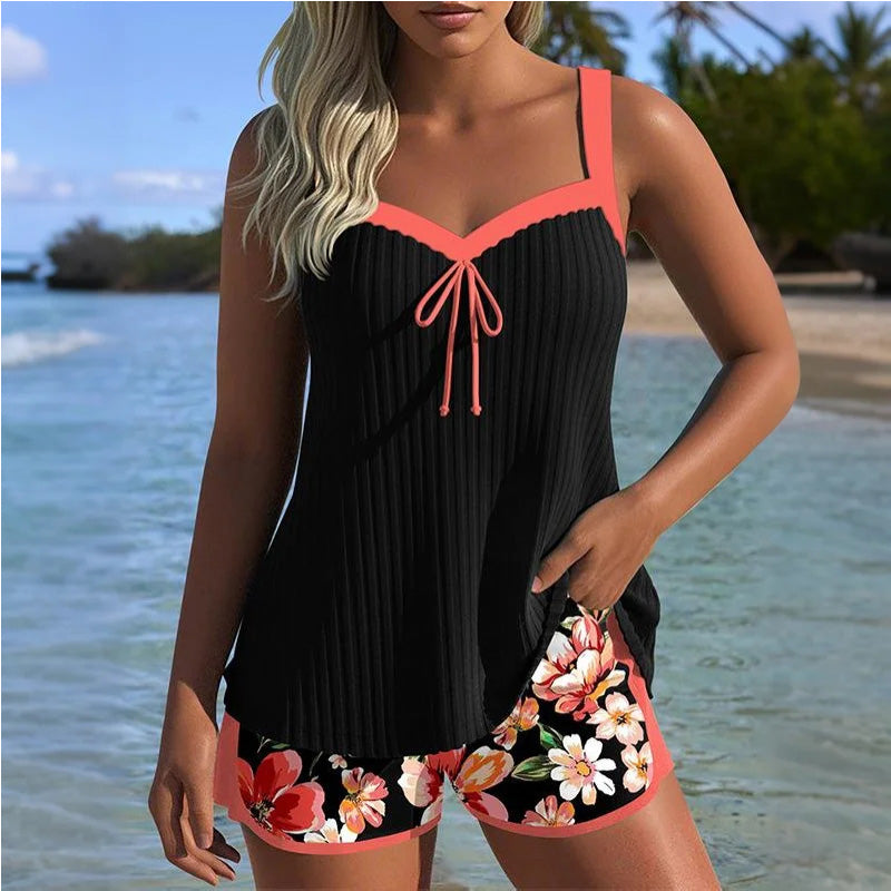 【S-3XL】👙Komplet z nadrukiem: góra od stroju kąpielowego i szorty